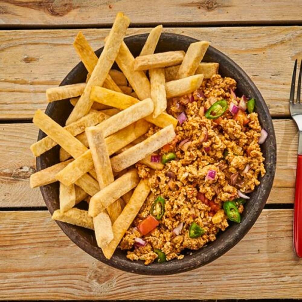 Fried Yam & Egg Sauce