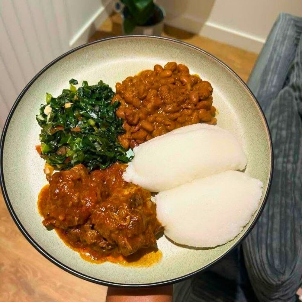 Ugali, beans, peas and greens